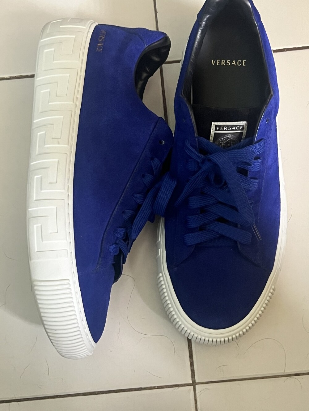 Versace Men’s Cobalt Blue Suede Low-Top Sneakers